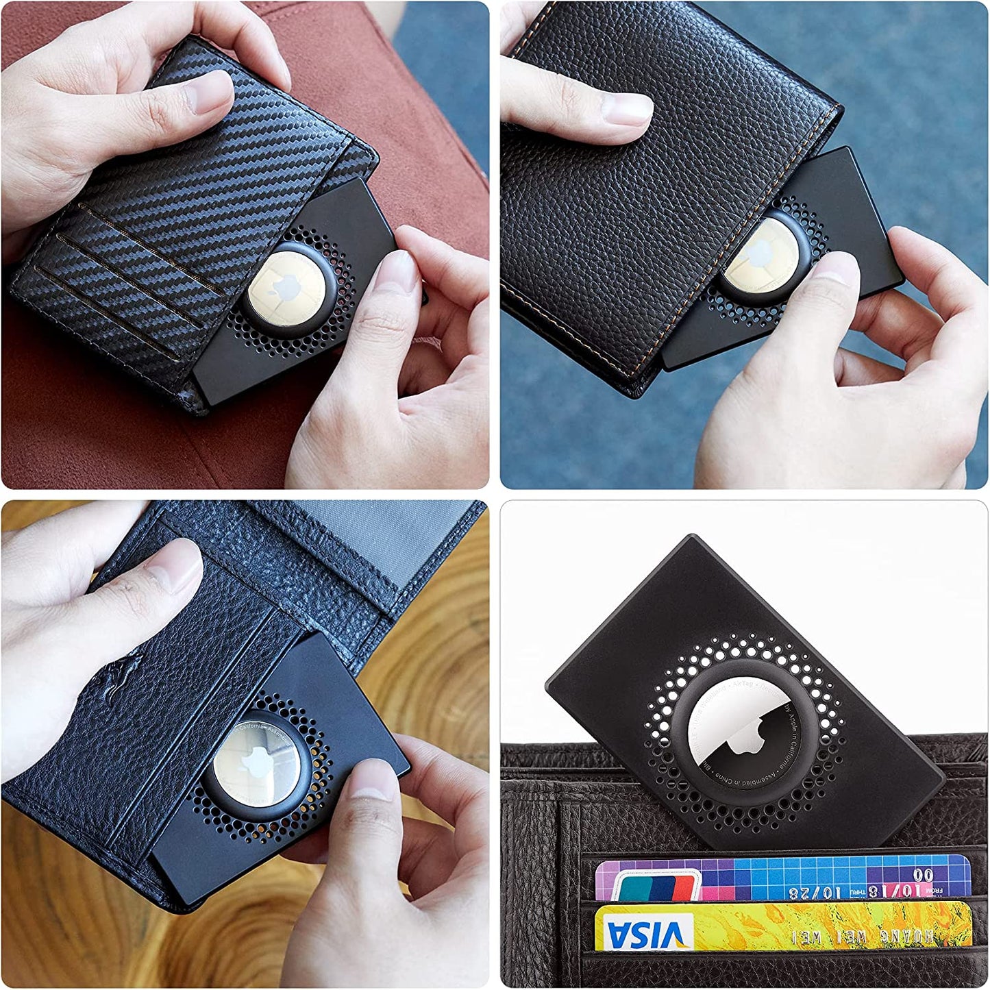 2 Pcs for Airtag Wallet Holder, Card Case for Airtags Credit Card Size with Keychain, Slim Safety Anti-Lost for Purse, Backpack, Handbag, Clutch (Black)